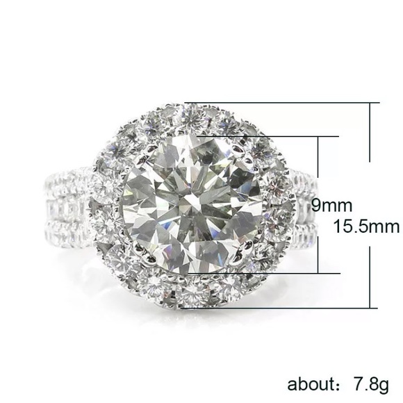 ¥ NEW 18K WHITE GOLD ROUND DIAMOND HALO RING - Picture 4 of 4